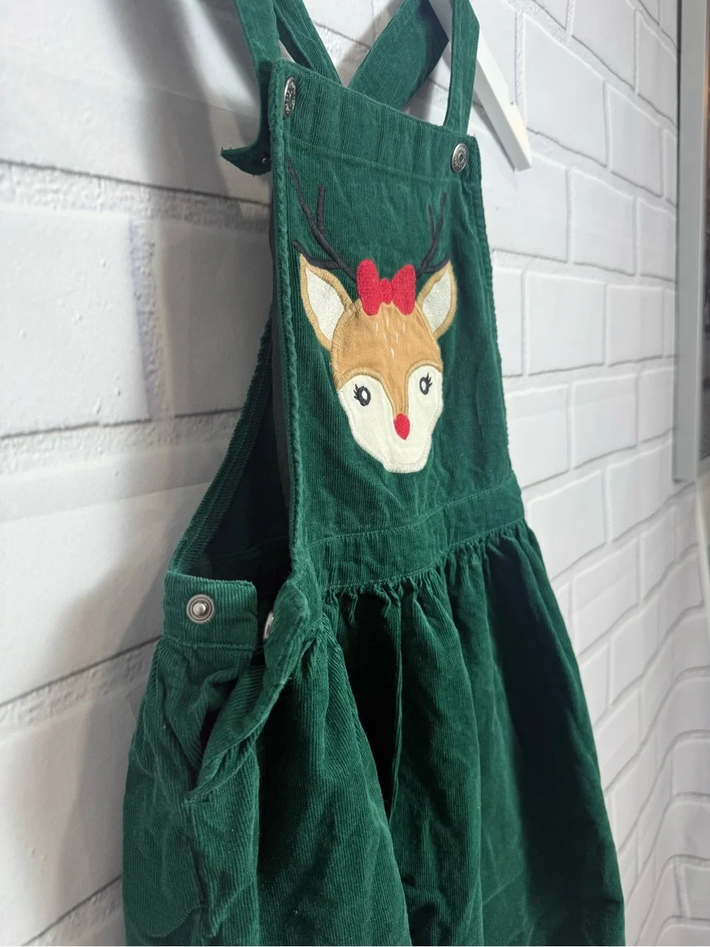 Gymboree Girls Green Corduroy Reindeer Jumper Dress Size 8 Christmas Holiday